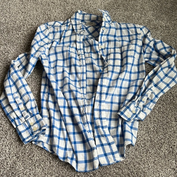 J. Crew Tops - J. CREW - white blue window pane flannel